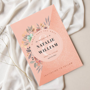 Ro Guld Watercolor Blommigt Glam Bröllop Spara Datumet