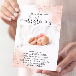 Ro Guld Watercolor Christening Baptism Inbjudningar