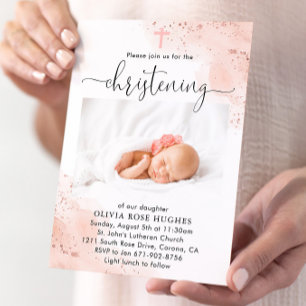 Ro Guld Watercolor Christening Baptism Inbjudningar