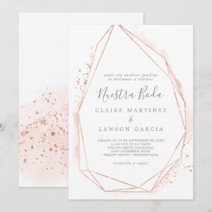 Ro Guld Watercolor Geometric Bröllop Inbjudningar