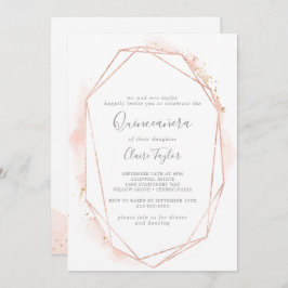 Ro Guld Watercolor Geometric Quinceañera Inbjudningar
