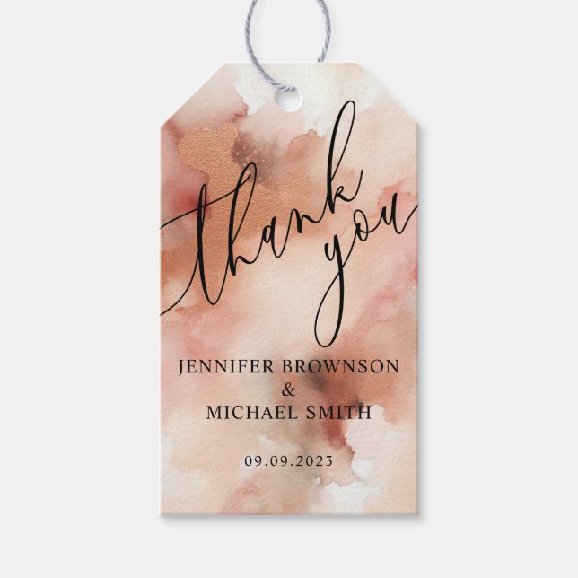 Ro Guld Watercolor Rosa Bröllop Gift Presentetikett (Framsidan)