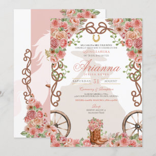Ro Guld Western Charra Ranchera Quinceañera Inbjudningar