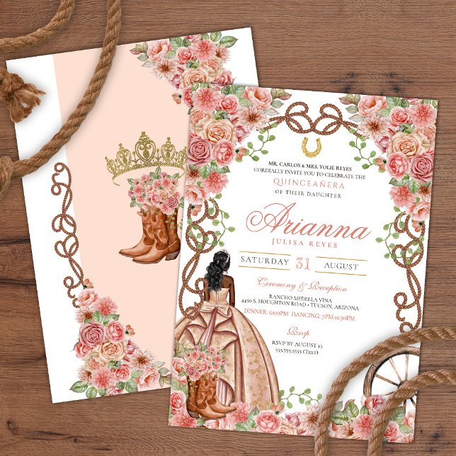 Ro Guld  Western Charra Rustic Quinceañera Inbjudningar (Skapare uppladdad)