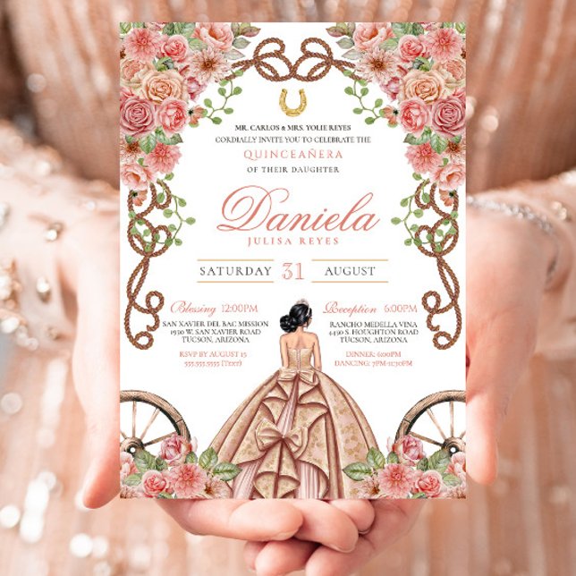Ro Guld Western Charro Rustic Ranch Quinceañera Inbjudningar (Skapare uppladdad)