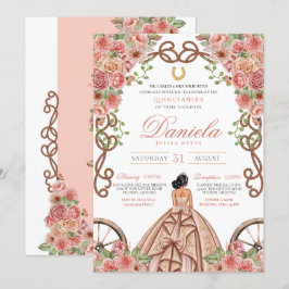 Ro Guld Western Charro Rustic Rosa Quinceanera Inbjudningar