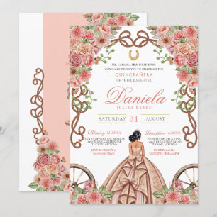 Ro Guld Western Charro Rustic Rosa Quinceanera Inbjudningar