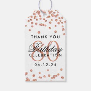 Ro Guld White 80 Birthday Tack Glitter Presentetikett
