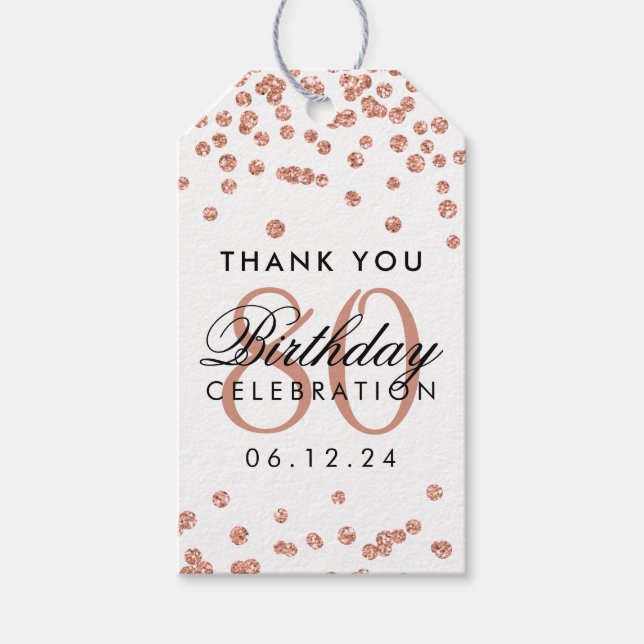 Ro Guld White 80 Birthday Tack Glitter Presentetikett (Framsidan)