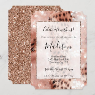 Ro Guld & White Leopard Glitz Snyggt Glitter Inbjudningar