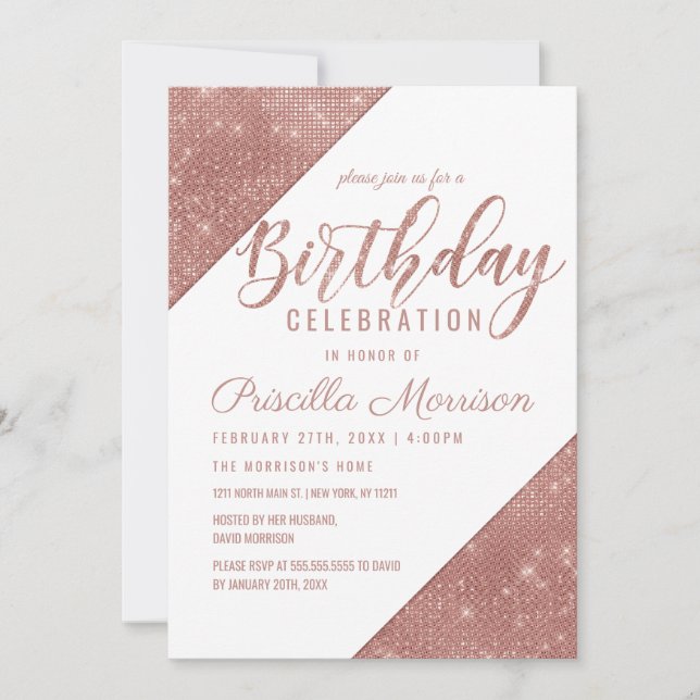 Ro Guld White Sparkling Glitter Sequin Birthday Inbjudningar (Framsida)