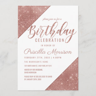 Ro Guld White Sparkling Glitter Sequin Birthday Inbjudningar