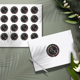 Ro Guld Wildblommor Bouquet Monogram Sticker Runt Klistermärke