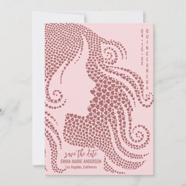 Ro Guld Woman Silhouette i Hearts Quinceañera Spara Datumet (Framsida)