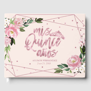 Ro Gulfenolja  Rosa Blommigt Quinceanera Gästböcker