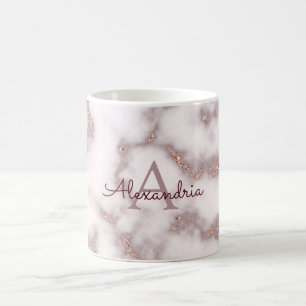 Ro Gulffenolja Glitter Rosa Marble Namn Monogram Kaffemugg