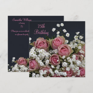 Ro & Gypsophila Bouquet 75:e Birthday Inbjudningar