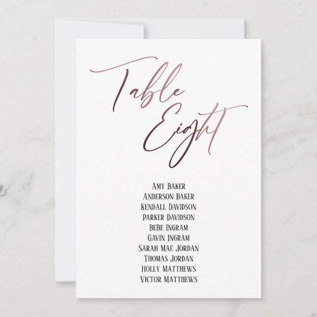 Ro handskriftsdiagram för Bord åtta sittplatser (Framsida)