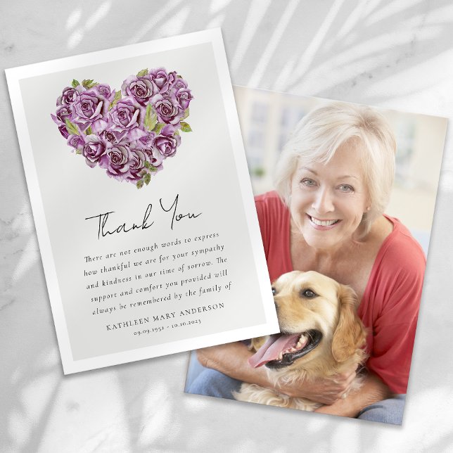 Ro Heart Blommigt Fotosympati Funeral Tack Kort (Skapare uppladdad)