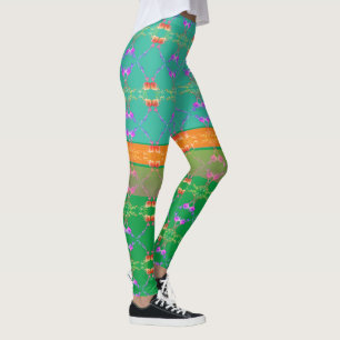 Ro Hearts on Teal and Apricot Leggings