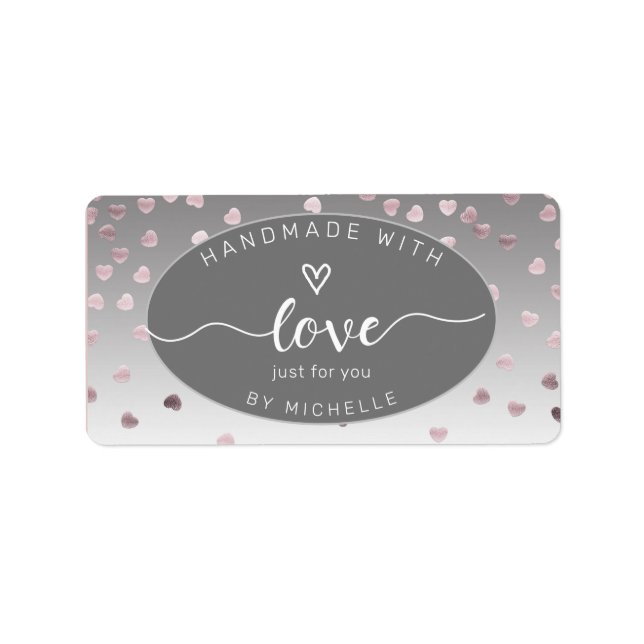 ro-hjärtan handgjord med kärlek monogram fyrkant adressetikett (Framsidan)