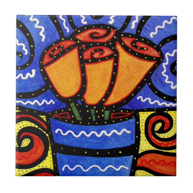 Ro i den keramiska blåttvasen belägger med tegel kakelplatta (Framsidan)