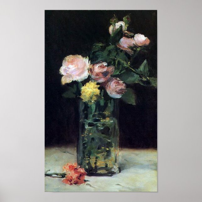 Ro i en Glass Vas still Life by Manet Print Poster (Framsidan)