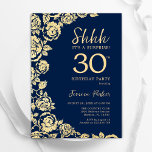 Ro i marinblått Guld överraska 30års födelsedag Inbjudningar<br><div class="desc">Förvåning för 30års födelsedag-festinbjudan till marinblått guld blommigt. Elegantens utformning med ro,  faux guld-folie och typsnitt för typsnitt. Trendig inbjudan-kortets perfekt för en snyggt kvinnlig dag firande. Kan anpassas till vilken ålder som helst. Skrivna Zazzle-inbjudningar eller digital utskrivbar mall för omedelbar nedladdning.</div>