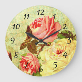 Ro i Rosa och Gult Shabby chic Vintage Stor Klocka