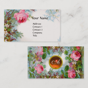 RO & JASMINES BLOMMIGT MONOGRAM ORAMGE GEM White Visitkort