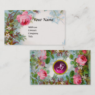 RO,JASMINES IN BLUE, ROSA GEM MONOGRAM White Visitkort