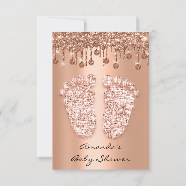 Ro koppar Flicka Boy Shower Feet Dricks Inbjudningar (Baksida)