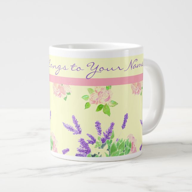 Ro, Lavender, Mock Orange Watercolor Mönster Jumbo Mugg (Framsida höger)
