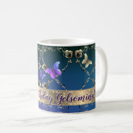 Ro Lila Butterflies w/Namn Kaffemugg