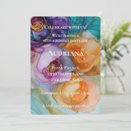 Ro Lila Rosa Peach Gult Blommigt Födelsedag Inbjudningar