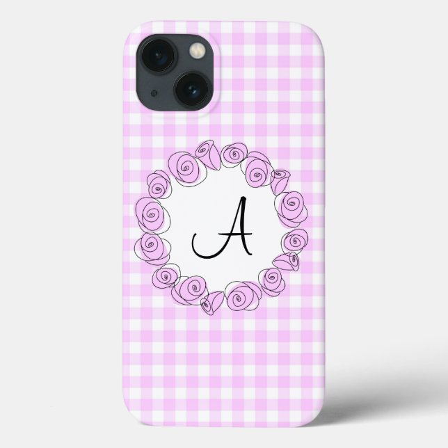Ro Lilac Monogram check iPad Mini fodral lodrät (Baksida)