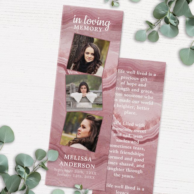 Ro Marble 3 Photo Dikt Funeral Prayer Bookmark Litet Visitkort (Skapare uppladdad)