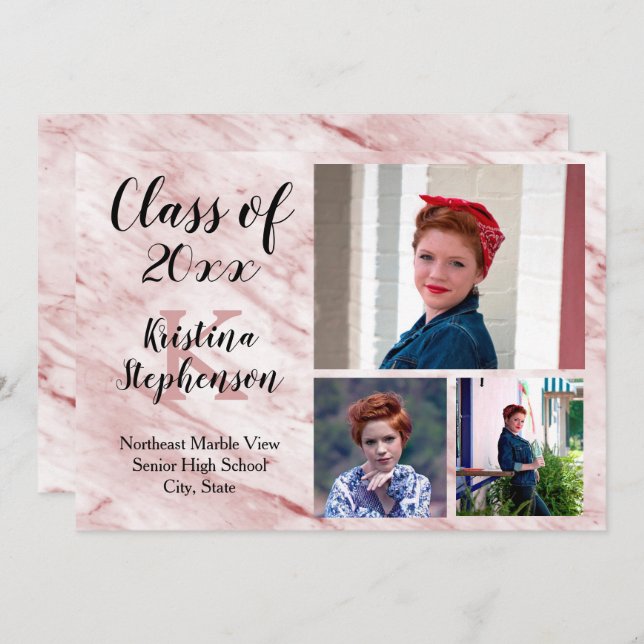 Ro Marble 3 Photo School Studenten-meddelande Inbjudningar (Fram/baksida)