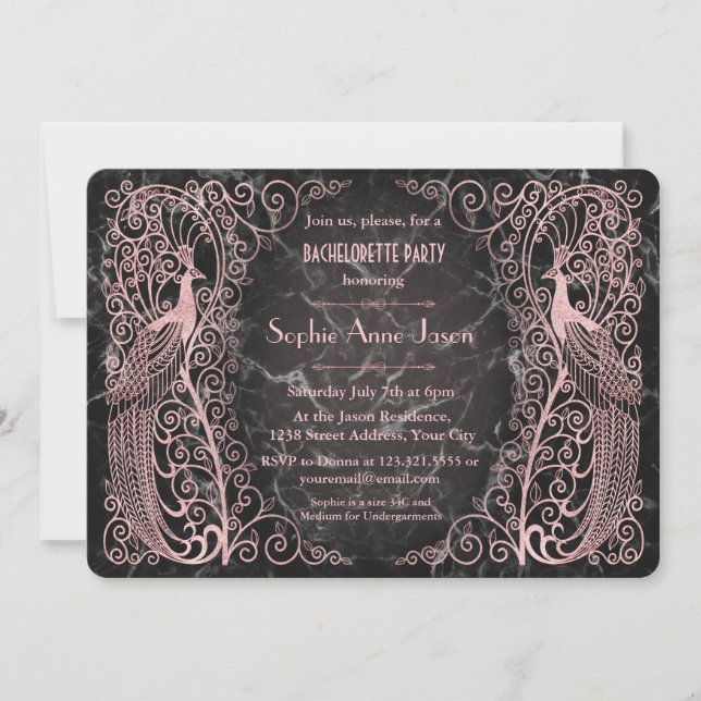 Ro Marble Art Deco Bachelorette Party Inbjudningar (Framsida)