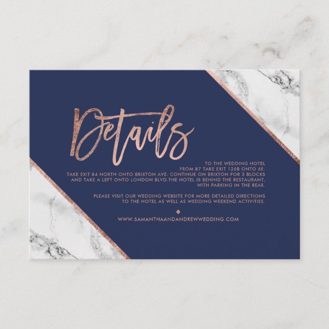 Ro marble marble Navy, riktning bröllop Tilläggskort (Framsida)
