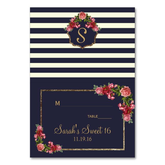 Ro marinkort Rand och Guld Bordsnummer (Framsidan)