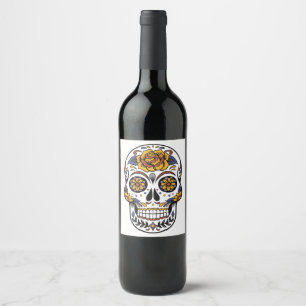 Ro mexikansk sockerskull Day of the dead Vinflaska Etikett