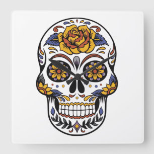 Ro mexikanskt socker Skull Day of the dead Fyrkantig Klocka