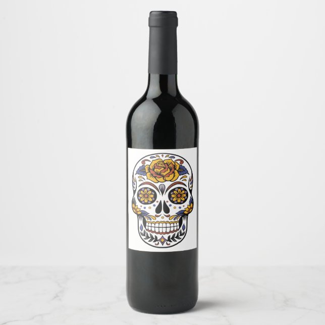 Ro mexikanskt socker Skull Day of the dead Vinflaska Etikett (Framsida)