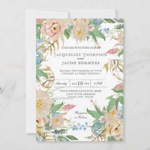 Ro Morsa Guld Foliage Blommigt Watercolor Art Inbjudningar
