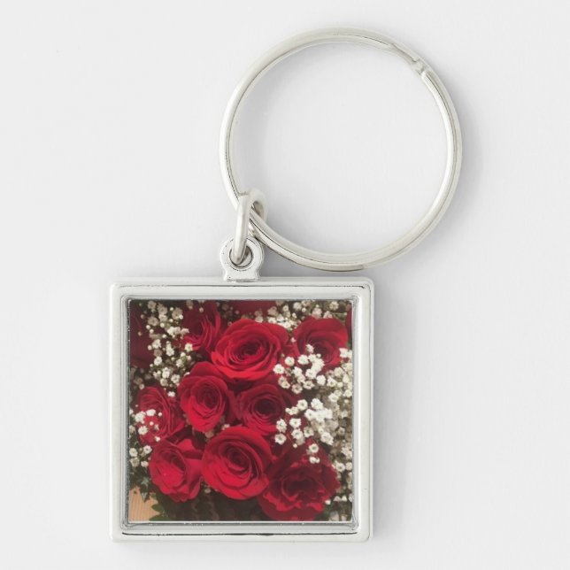 Ro och babyns andedräkt fyrkantig silverfärgad nyckelring (Framsidan)