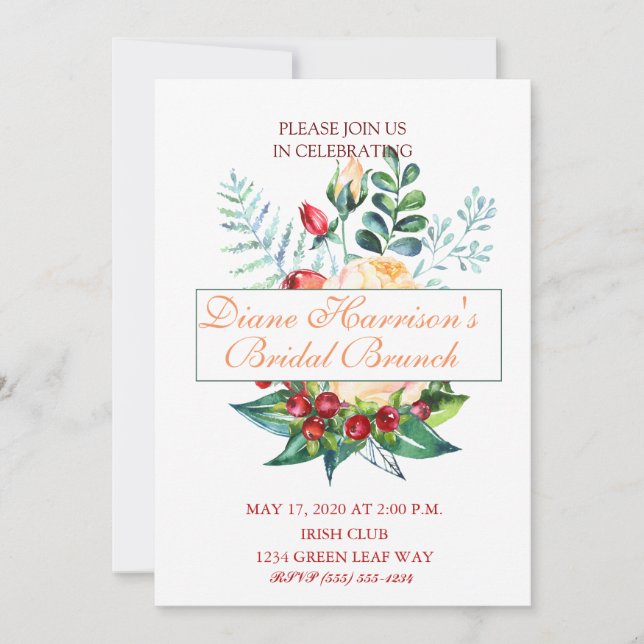 Ro och Berry Watercolor Stems Inbjudningar (Framsida)