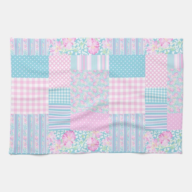 Ro och Butterflies Faux Patchwork Kitchen Towel Kökshandduk (Horisontell)