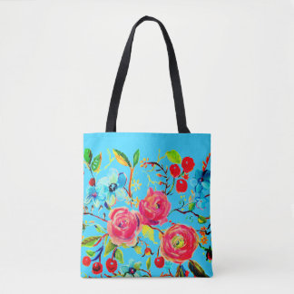 Ro och Cherry Blommar Bright Blue Tygkasse