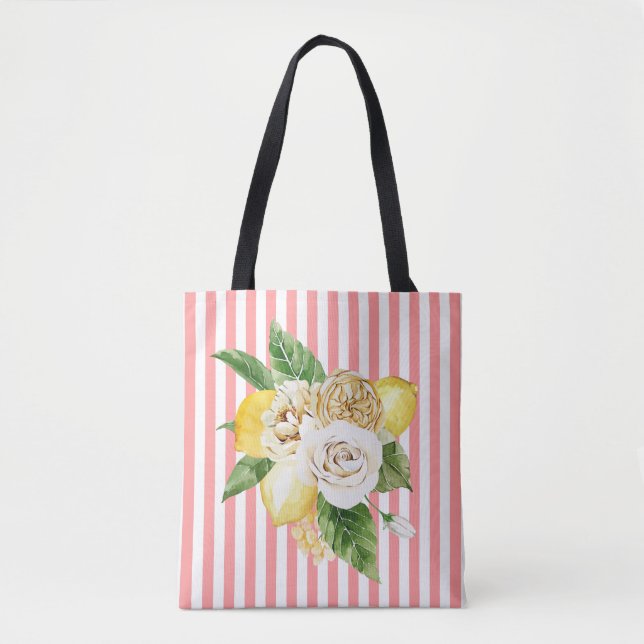 Ro och citroner på rosa rand tygkasse (Framsida)